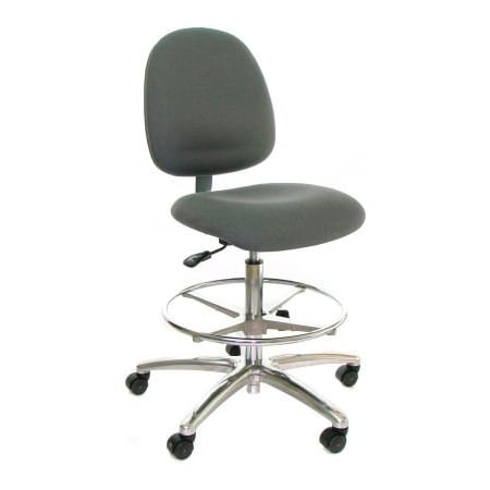 Industrial Seating ESD Stool with Footrest - Mid-Back - Fabric - Blue - Aluminum Base AM20S-FC BLUE-413